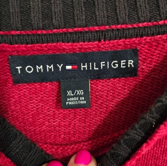 Tommy Hilfiger Vintage Knitted Sweater Unisex XL Retro 90s Y2K Dark Pink Cotton - Picture 8 of 12